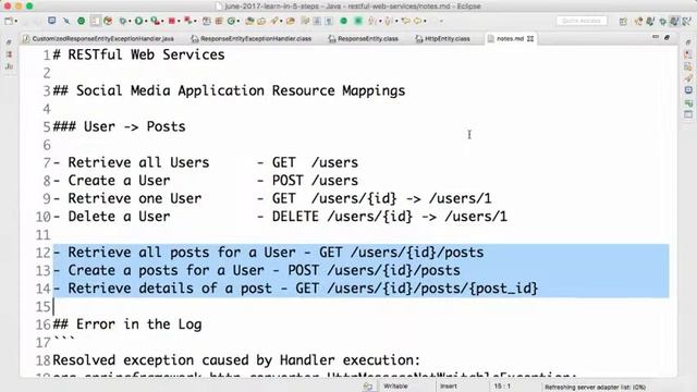 Exercise  User Post Resource and Exception Handling | Spring BOOT Tutorial for Beginners 2023