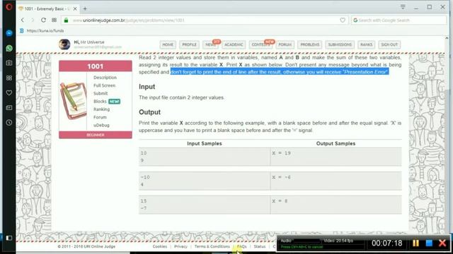 Uri online judge 1001 - Extremely Basic  Programming Solved
