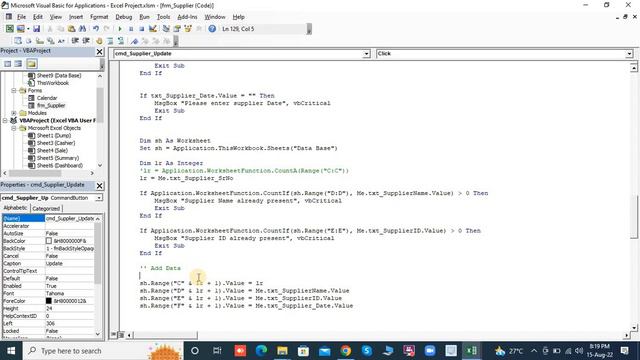 Part 05 - Update Button Coding in VBA Macros User Form