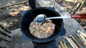 ПЛОВ В КАЗАНЕ НА КОСТРЕ ИЗ СВИНИНЫ