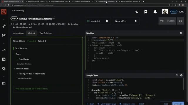Codewars 8 kyu Remove First and Last JavaScript
