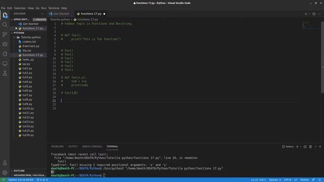 Functions & Doc String in Python ( def keyword ) || Python Free tutorial #17 || Death Code
