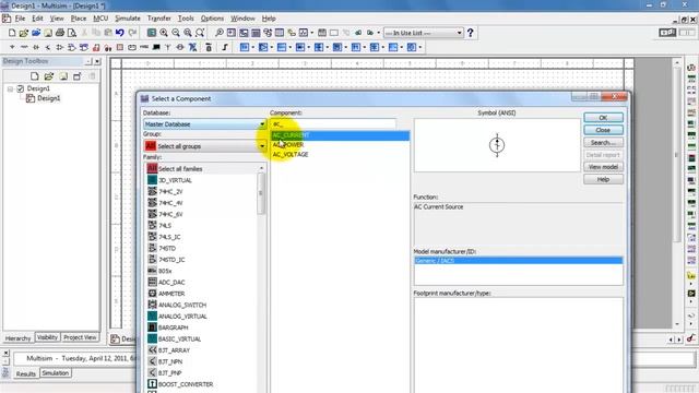 NI Multisim: AC voltage source