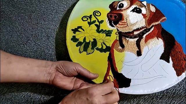 Поэтапная ручная вышивка гладью / Верный друг / Вышиваем вместе собаку шерстяными нитками.
