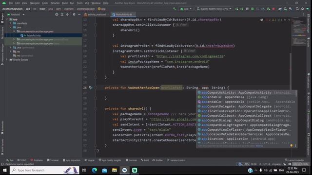 How to Implement Other Social Media App Link Open in Android Studio Kotlin