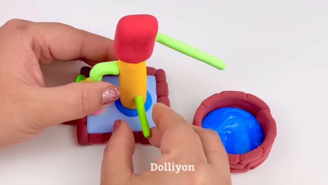 DIY How to make polymer clay miniature house, kitchen set, Hand Pump, cow shed, tree | Dolliyon