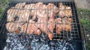 Жарим мясо (свинина/курица) на мангале.