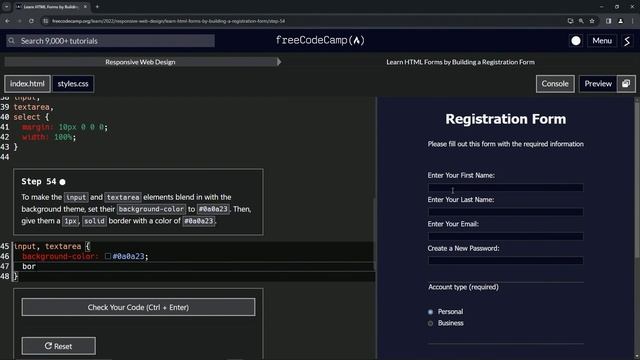 Learn HTML Forms by Building a Registration Form - Step 54