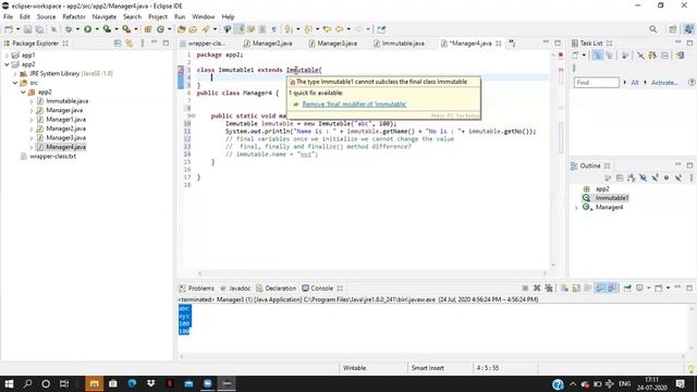 Immutable class and Singleton class of Java