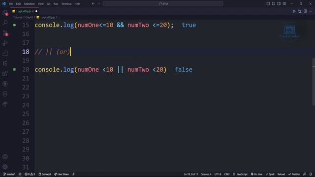 #javascript Logical Operators  ?? || Let's start with JavaScript || By CarryCoder || Hindi ||