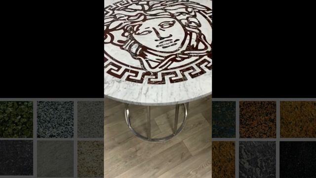 Журнальный столик из мрамора Bianco Carrara со вставками из мрамора Rosso Levanto