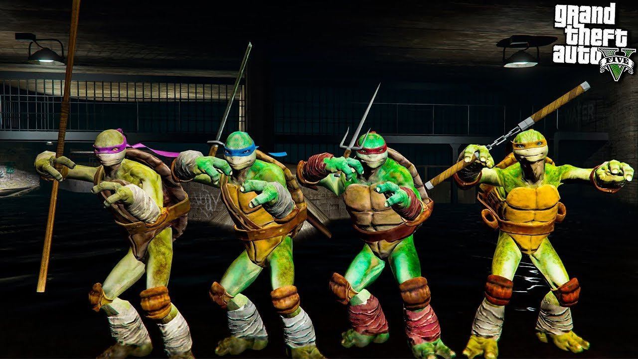 Tmnt по сети. ГТА 5 Черепашки ниндзя. Ниндзя в ГТА 5. Черепашки ниндзя вся команда игра. Teenage Mutant Ninja Turtles Legends.