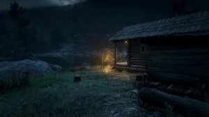 Ambience of summer rain with thunder near lake in forest | Lonely hut by the lake with rain | RDR2