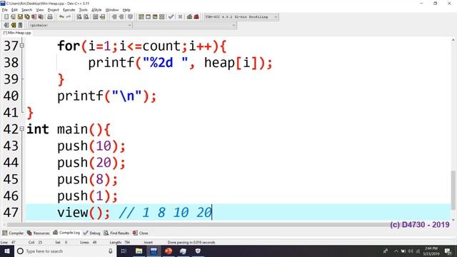 Min-Heap Code Implementation in C