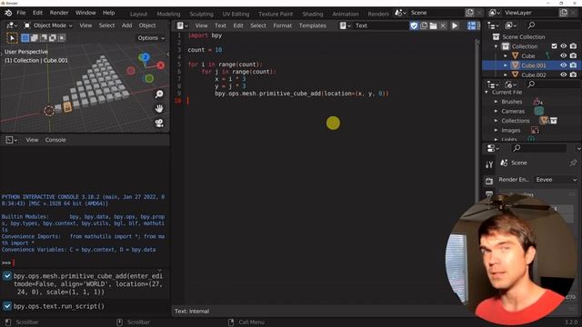 Beginner Blender Python Exercise: Nested for Loops