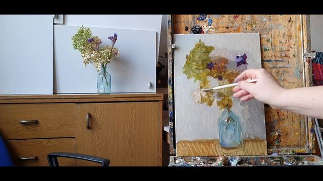Сухоцветы. Живопись маслом. смотреть онлайн