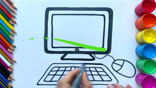 Bolalar uchun oson rasm chizish  Рисуем Милый напиток для детей How to draw a computer and painting