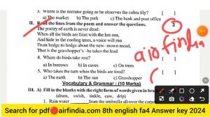 💯8th english fa4 real paper 2024 Answer key|ap fa4 8th class english real paper with answers