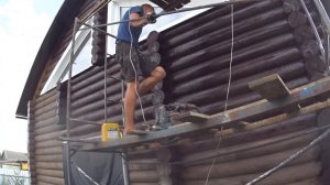 Покраска деревянного сруба / краскопультом BOSCH PFS 3000-2
