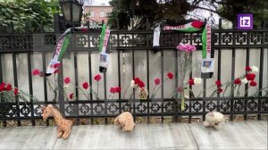 Вход в посольство Палестины в Москве усыпан цветами и игрушками / Известия