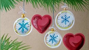 ?❤️?Новогодняя открытка с сердечками. Рисунок гуашью на крафтовой бумаге. ❄️?❄️