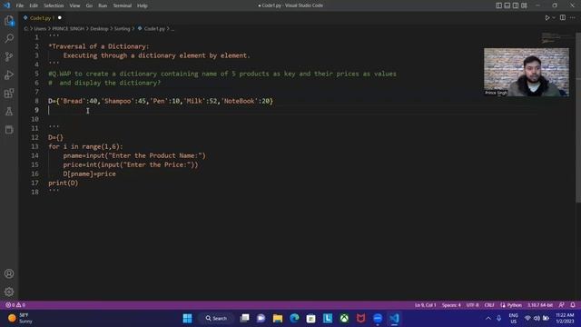 Traversal Of A Dictionary In Python  | Element By Element Execution | Python Tutorials For Beginner