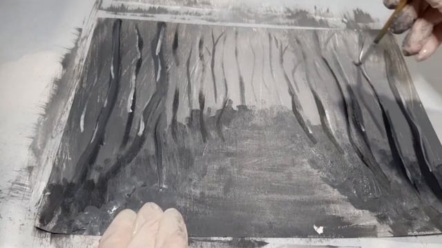 Как нарисовать акриловыми красками зимний пейзаж смотреть онлайн