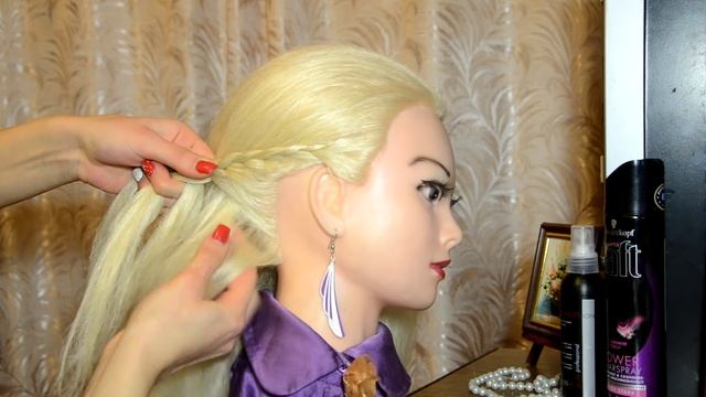 Прическа с плетением по голове. Для средних и длинных волос.