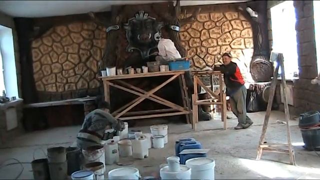 камин из арт бетона, для охотничьего домика .покраска акриловой краской. смотреть онлайн