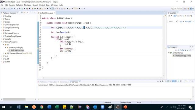 Shift All 1's to left side in an array java program смотреть онлайн