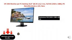 HP 24W Monitor per PC Desktop 23,8 (60.45 cm), 5 ms, Full HD