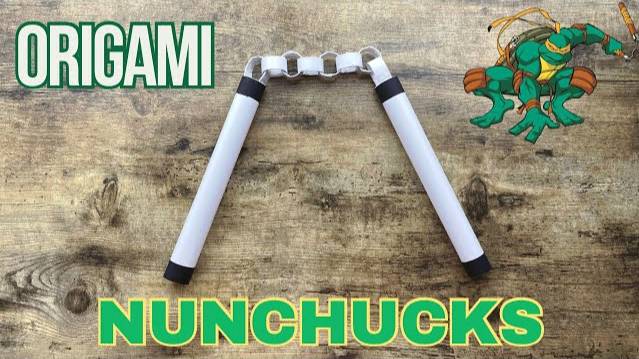 ORIGAMI NUNCHUCKS EASY TUTORIAL STEP BY STEP | DIY NUNCHUCKS INSPIRED BY TMNT & BRUCE LEE STORIES смотреть онлайн