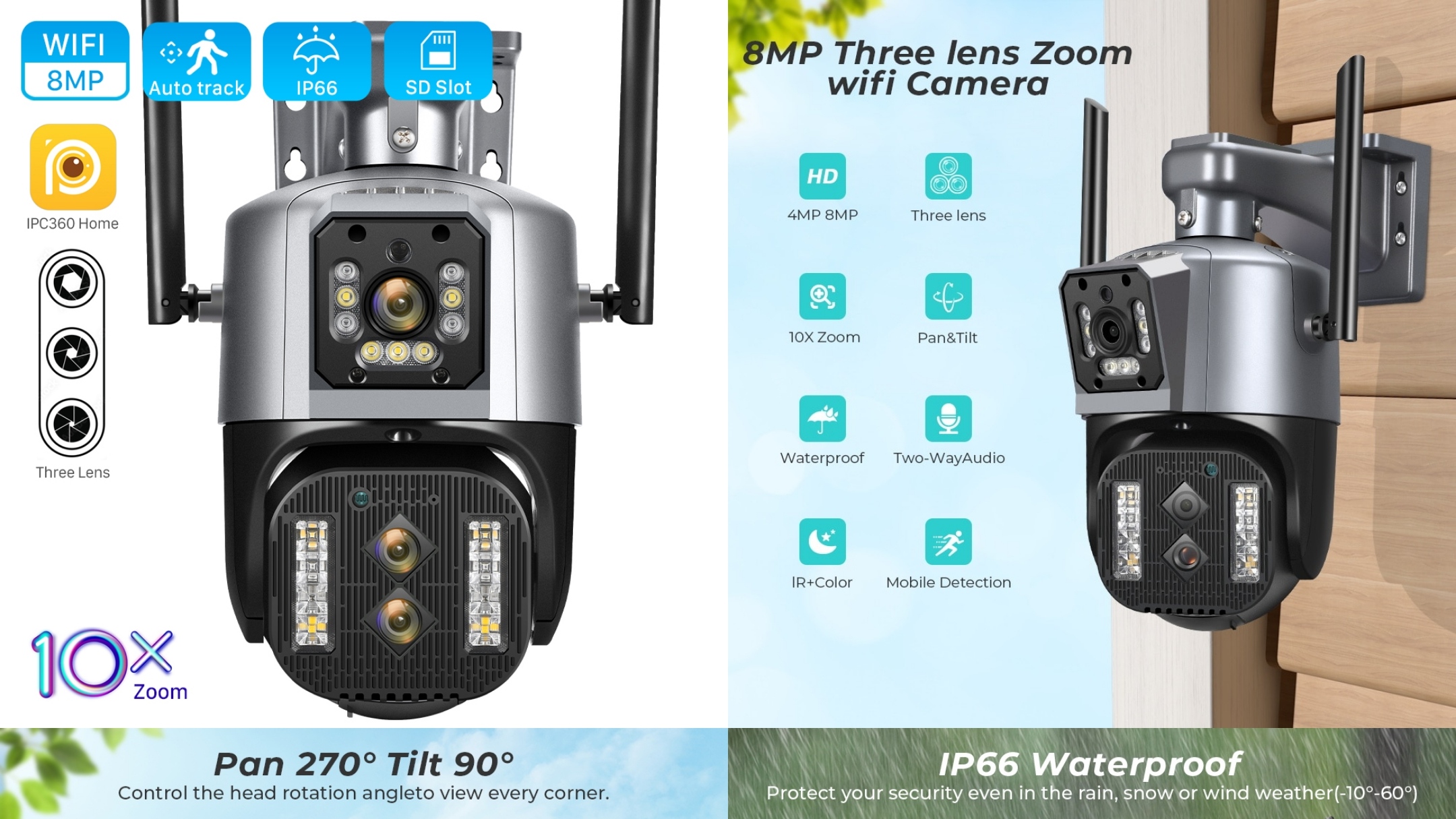 Камера видеонаблюдения с тремя объективами Anbiux F10S 8MP 10x zoom CCTV camera with three lenses смотреть онлайн