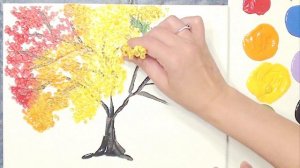 Rainbow Tree Q Tip Acrylic Painting for Beginners