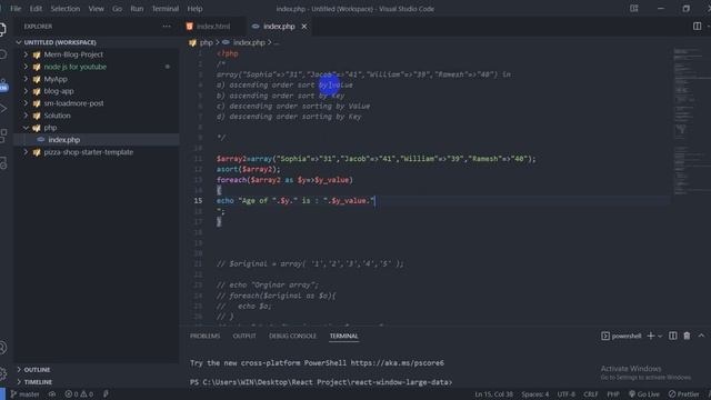 PHP - Exercises, Practice, Solution [ 22 ] sorting value and key