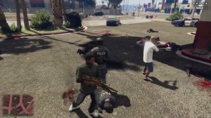 GTA 5 - Lamar And Stretch's FIVE STAR COP BATTLE At A GAS STATION! (GTA V Funny Moments)