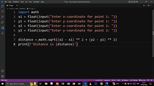 PYTHON DISTANCE BETWEEN 2 POINTS CALCULATOR T-14 | PYTHON PROBLEM SOLVING смотреть онлайн