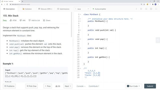 [Java] Leetcode 155. Min Stack [Stack & Queue #4]