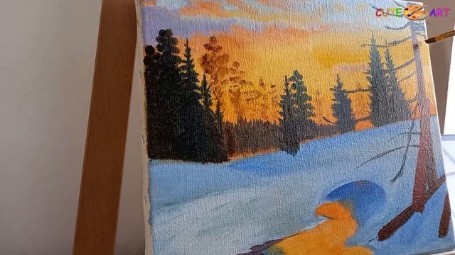 ЗИМНИЙ ЗАКАТ Как нарисовать маслом | Oil Painting Winter Sunset смотреть онлайн