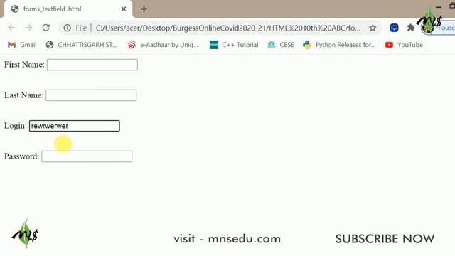 #21#HTMLForm#Part-01#TextField##PasswordField#TextArea#Button#CBSE#CSE#BCA#10th#ComputerApplication