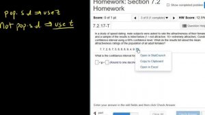 Construct a 95% Confidence Interval for the Mean using T Stats with Data and StatCrunch