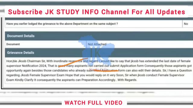 JKSSB Female Supervisor Exam Official Update 2024 🔥 | Jkssb Supervisor Posts Exam Dates 2024