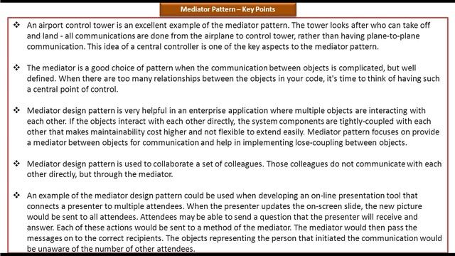 Mediator Design pattern - KeyPoints