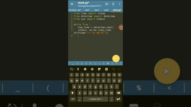 Make a clock with python|Pydroid3 |simple.