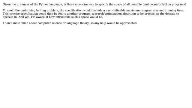 Concise Way To Specify The Space Of All Python Programs Under A Certain Size And Running Time? смотреть онлайн