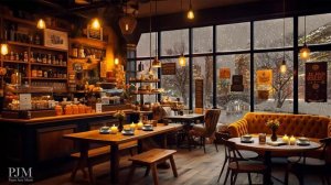 Cozy Snowy Night at a Winter Coffee Shop Ambience ☕ Snowfall and Smooth Jazz Music for Relaxation