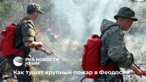 Как тушат крупный пожар, разгоревшийся в Феодосии