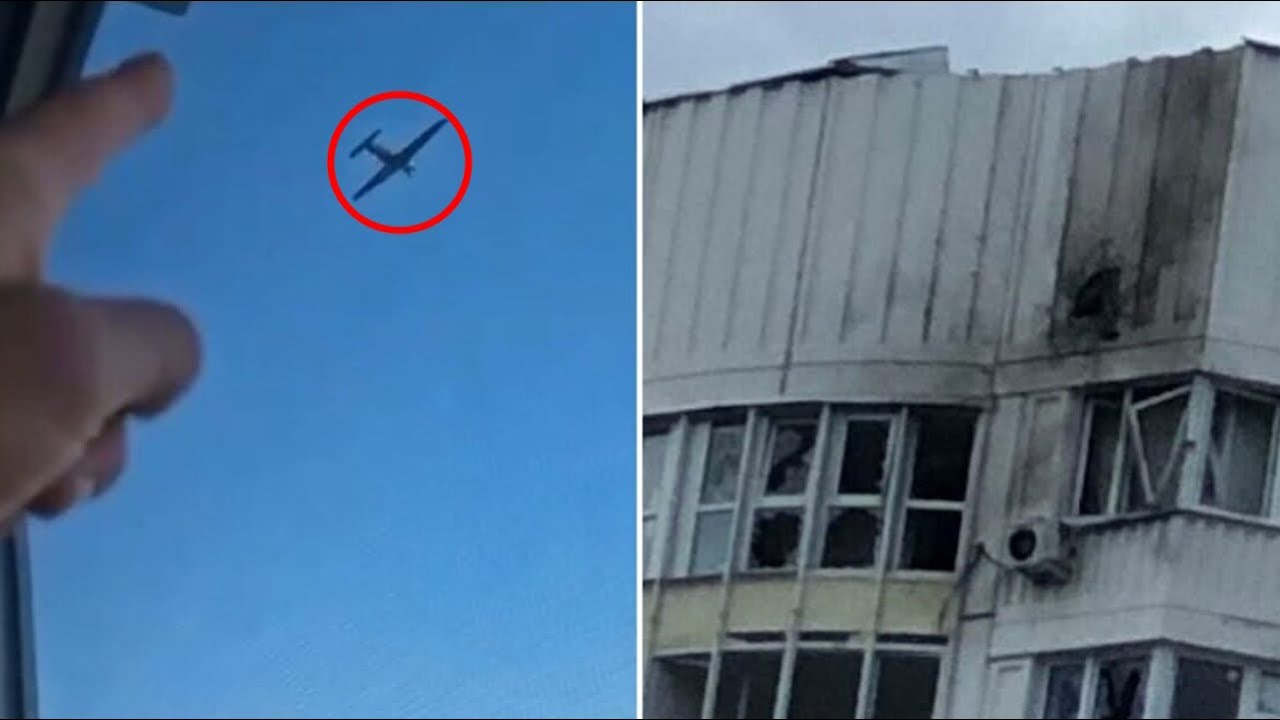 Нападение дронов на елабугу. Беспилотник в небе. Беспилотники самолетного типа. Атака дронов на Москву. Поврежденное здание.