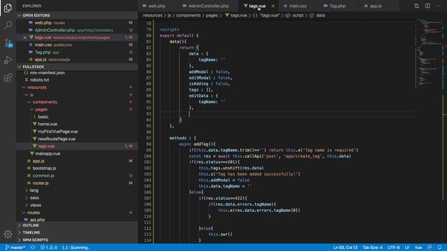 Laravel backend validation | Reactive edit and delete tag using vue.js |  Part - 08