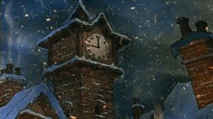 vintage oldies playing in another room and it's snowing (crackling fireplace & blizzard)